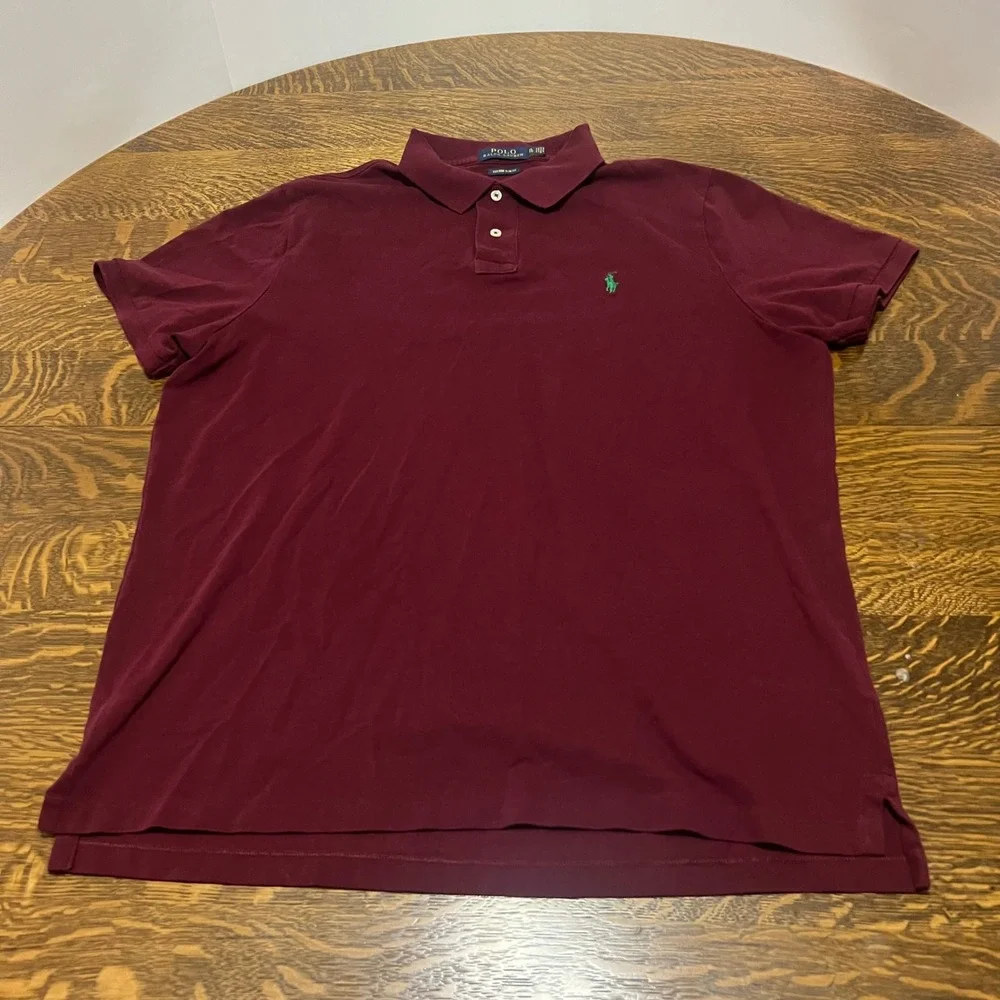 Polo Ralph Lauren Polo Shirt Mens XL Burgundy Custom Slim Fit Cotton Pique Pony